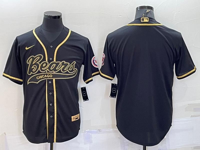 Men's Chicago Bears Blank Black Gold With Patch Cool Base Stitched Baseball Jersey Men's Chicago Bears Blank Black Gold With Patch Cool Base Stitched Baseball Jersey